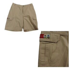 Disney Shorts Mens Large Khaki Cargo Mickey Minnie Aloha Stretch Waist Band Rear
